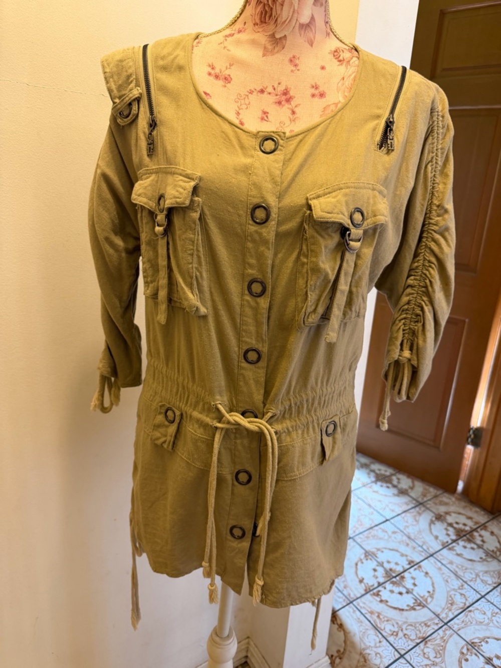 S-Twelve Olive Green Utility Jacket with Drawstring size good M-L